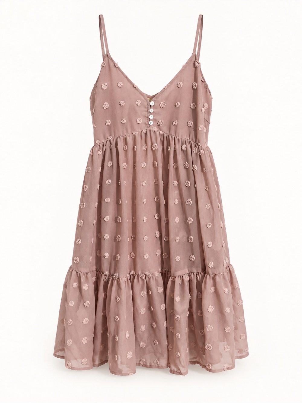 How.Very.Loved Dusty Rose Textured Dot Tiered Mini Dress | Small